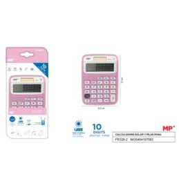 Calculadora solar y pilas rosa