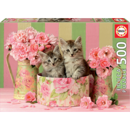 Pz 500  gatitos con rosas...