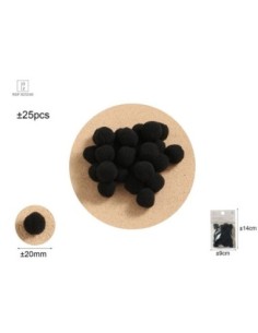 Pompon negro ±25pcs 2.0cm